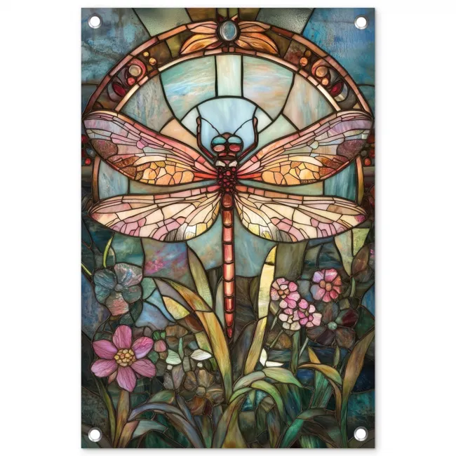 Libelle - Mozaïek - Bloemen - Kleurrijk tuinposter los doek klein -3d
