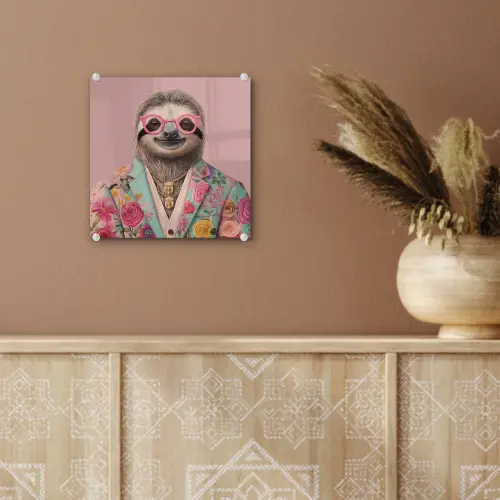 Luiaard - Bloemenprint - Bril - Roze plexiglas 5mm klein -sfeer5