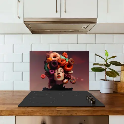 Vrouw - Donuts - Kleurrijk keuken achterwand spatscherm klein -sfeer2