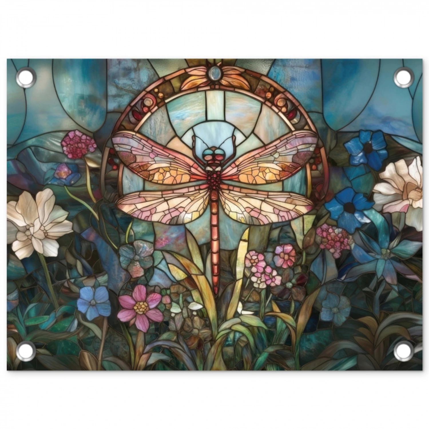 Libelle - Mozaïek - Bloemen - Kleurrijk tuinposter los doek klein -3d