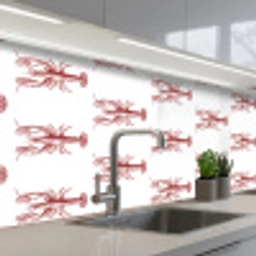 Kreeften - Donkerrood - Patroon keuken achterwand 2 middel -3d_schuin