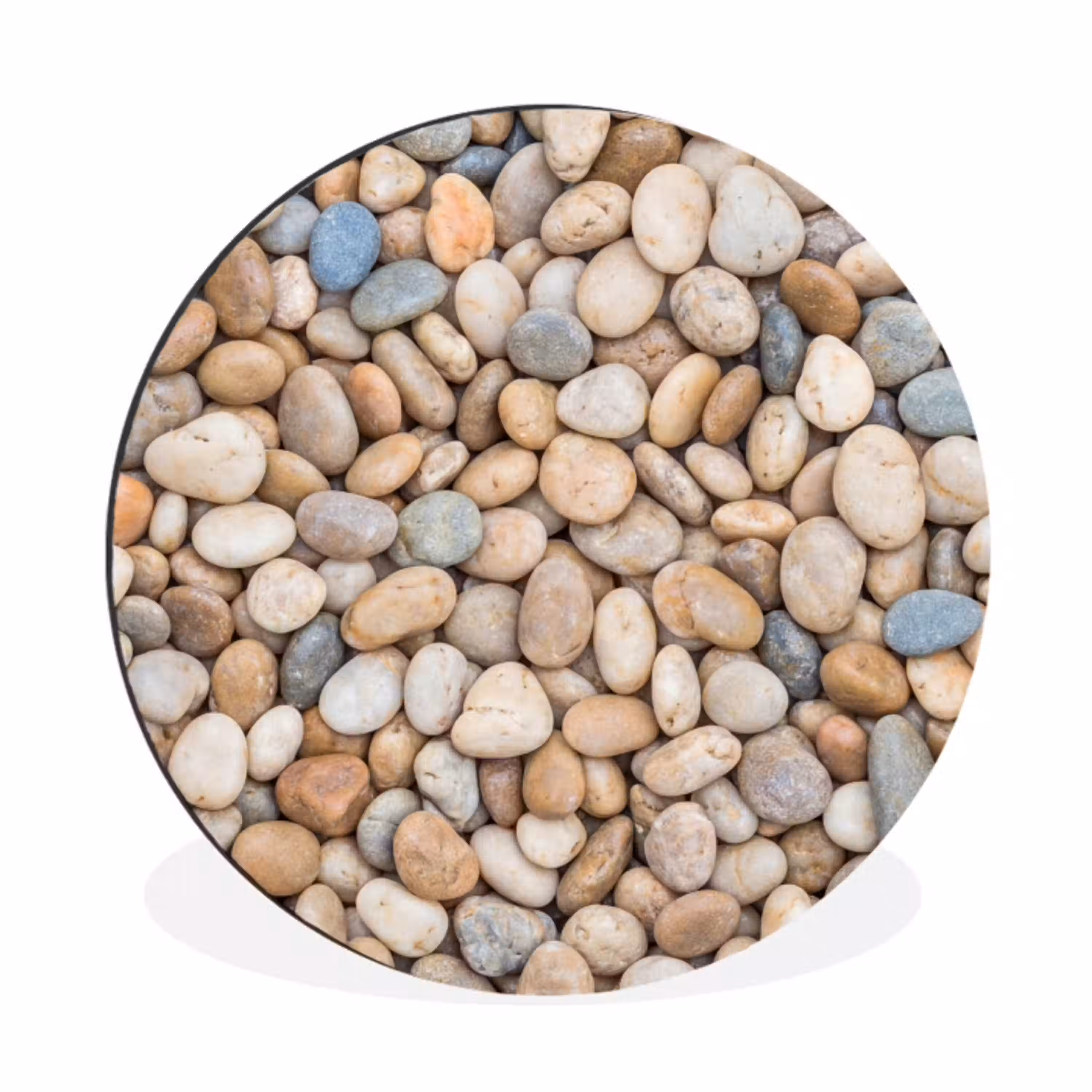 Kiezelstenen - Natuur - Textuur - Beige - Grijs Wandcirkel aluminium klein -3d