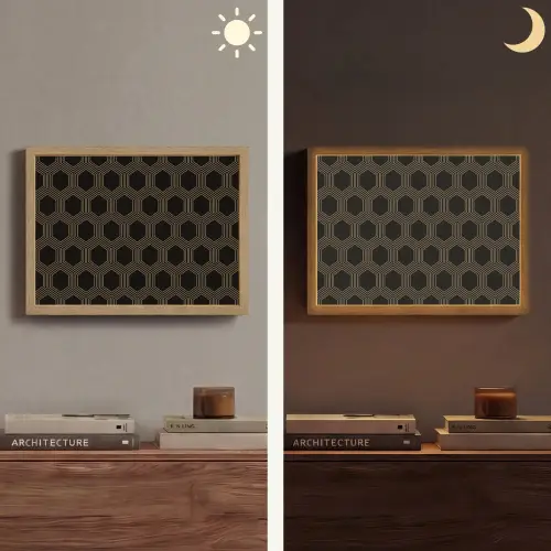 Parallel - Goud - Zwart - Bijenraatmotief Light Box met batterij (Wandlamp) middel 907 -sfeer3