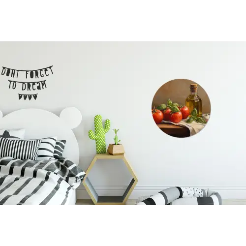 Tomaten - Olijfolie - Stilleven Wandcirkel aluminium klein -kinderkamer