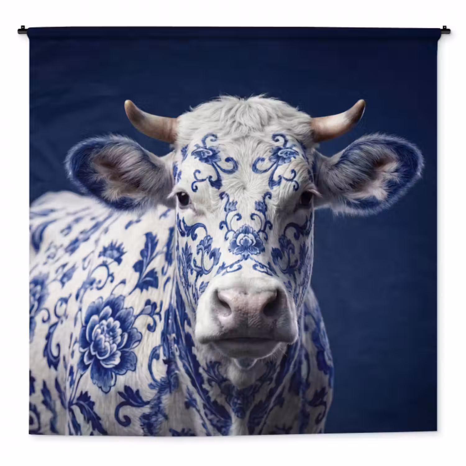 Wandteppich - Kuh - Delfts - Blau - Künstlerisch