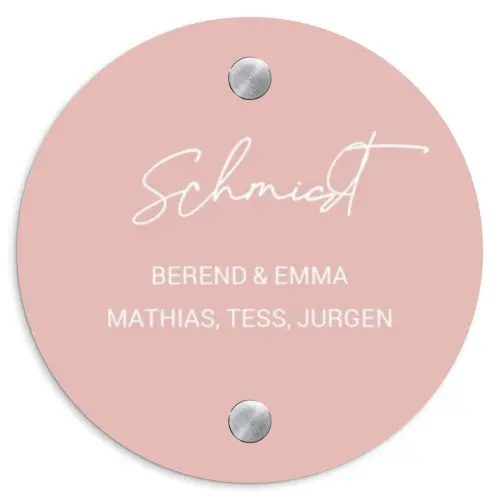 Effen roze - Sierlijk Naambord Rond klein -3d