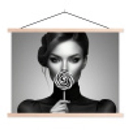 Vrouw - Lolly - Zwart textielposter latten blank klein -3d