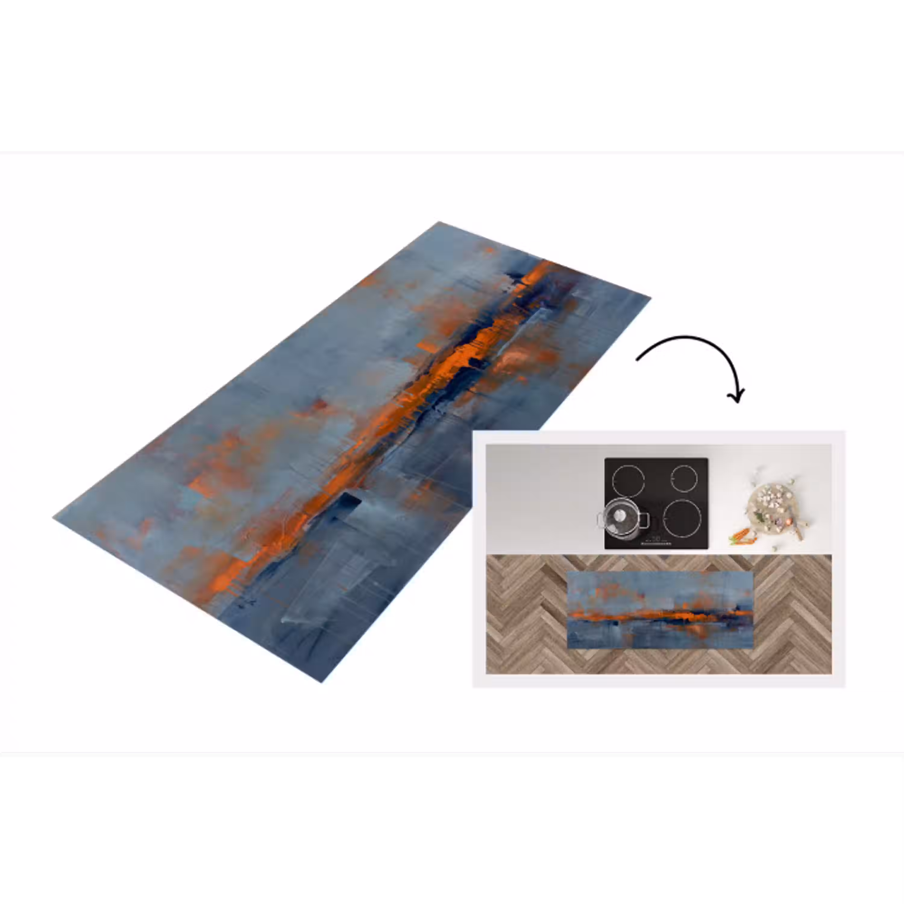 Abstract - Kleuren - Modern - Oranje - Grijs Keukenloper - keukenmat middel -3d