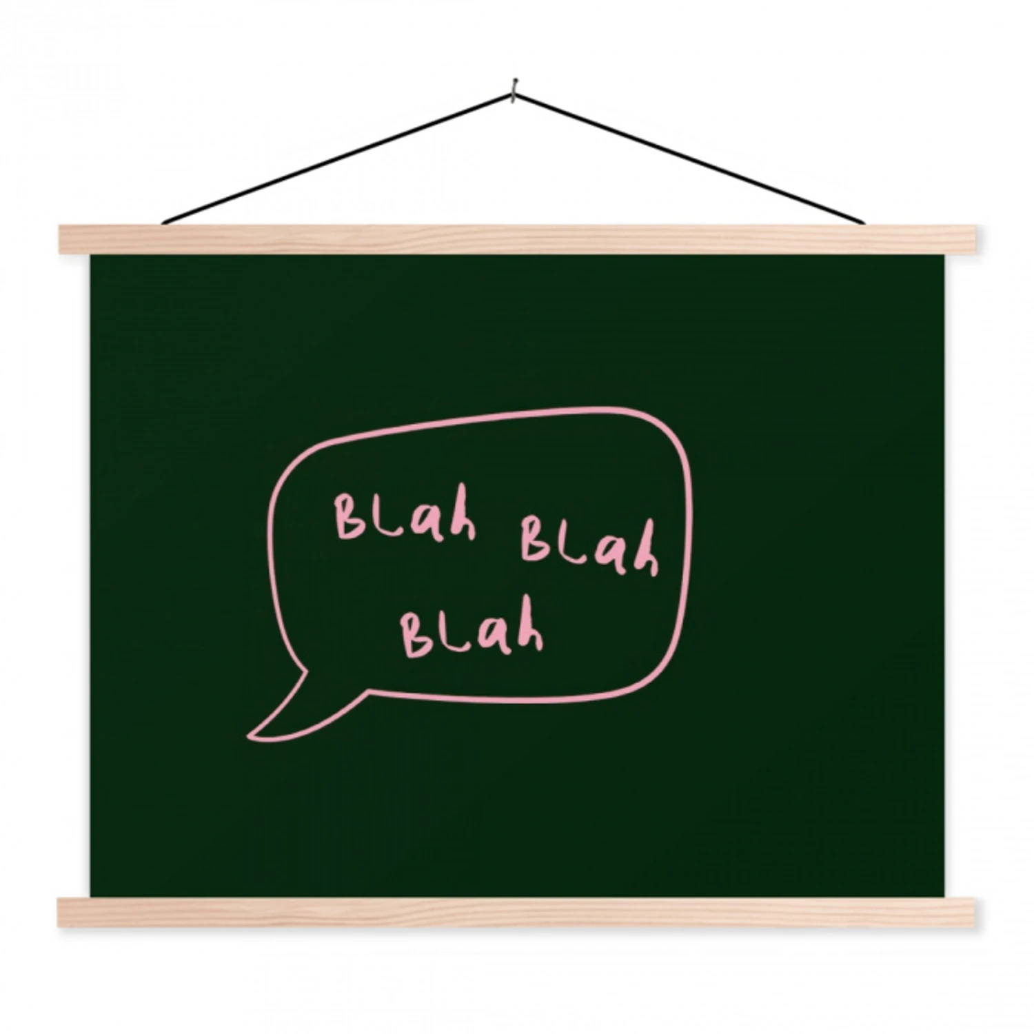 Tekstwolkje - Donkergroen - BLAH BLAH BLAH textielposter latten blank klein -3d