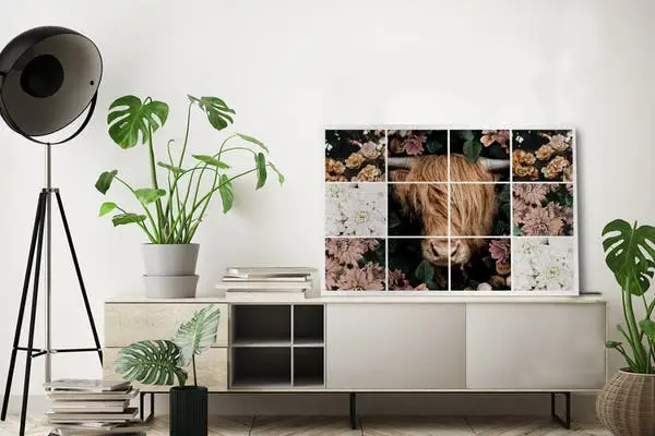 Collage op aluminium op dressoir