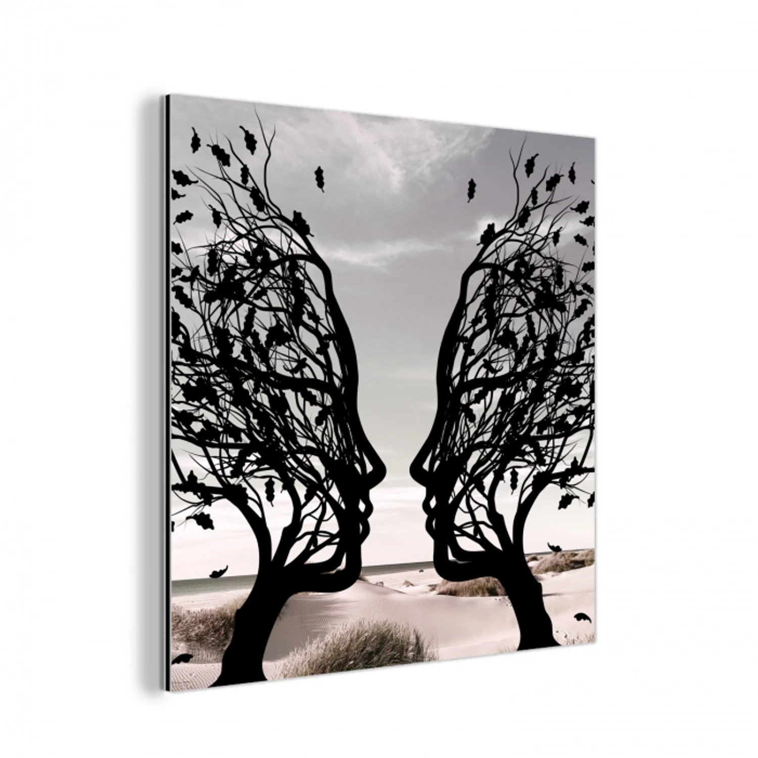 Bomen - Gezicht - Bladeren - Moderne kunst aluminium wit klein -3d