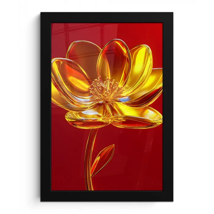 Bloem - Goud - Glazen fotolijst zwart zonder passe partout klein -3d
