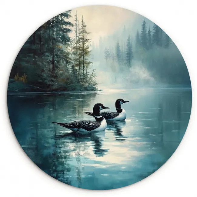 Bos - Water - Eenden - Mistig Wandcirkel kunststof plaat 5mm dik klein -3d