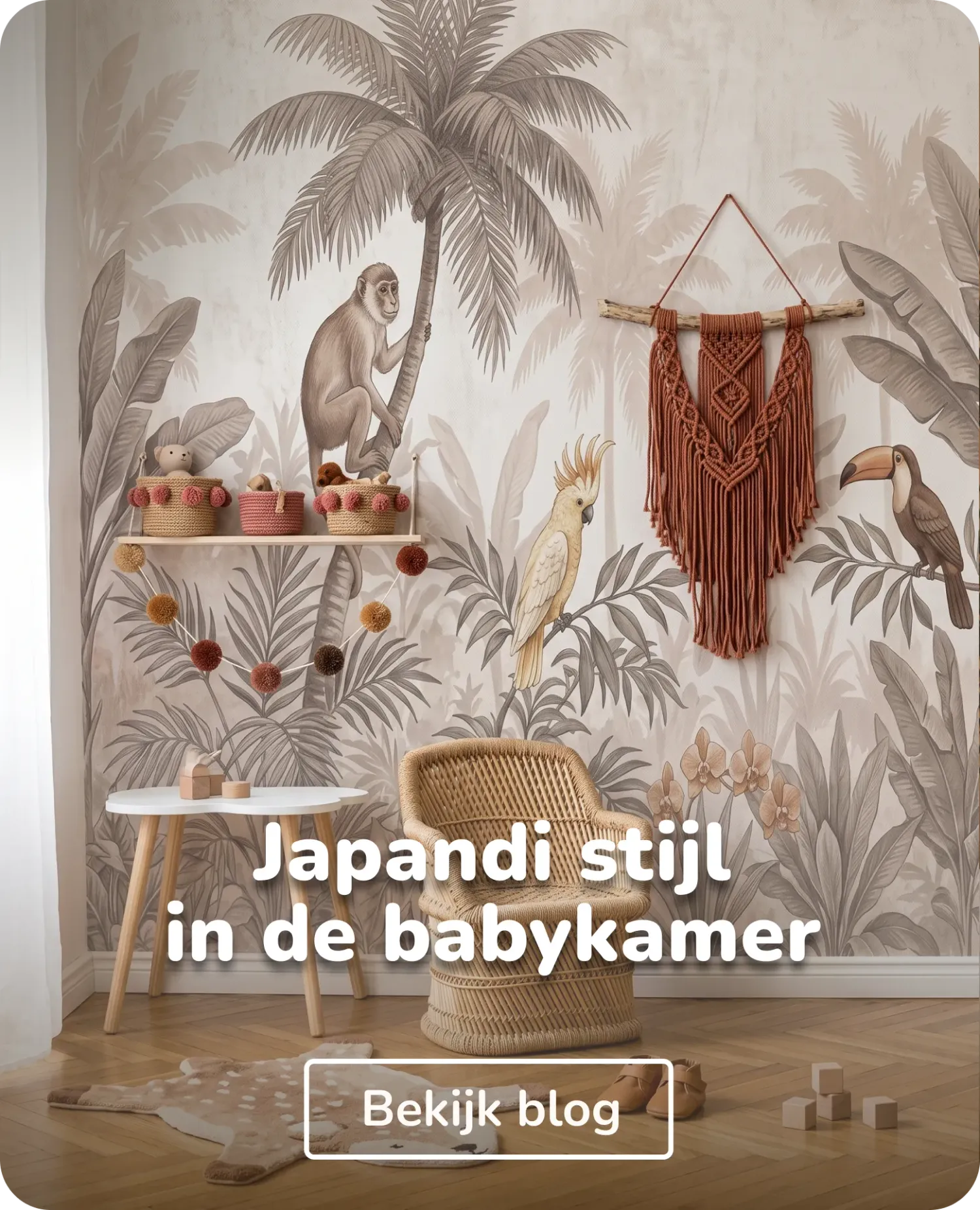 Japandi behang babykamer