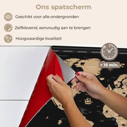Wereldkaart - Beige - Zwart keuken achterwand spatscherm klein -spatscherm_NL