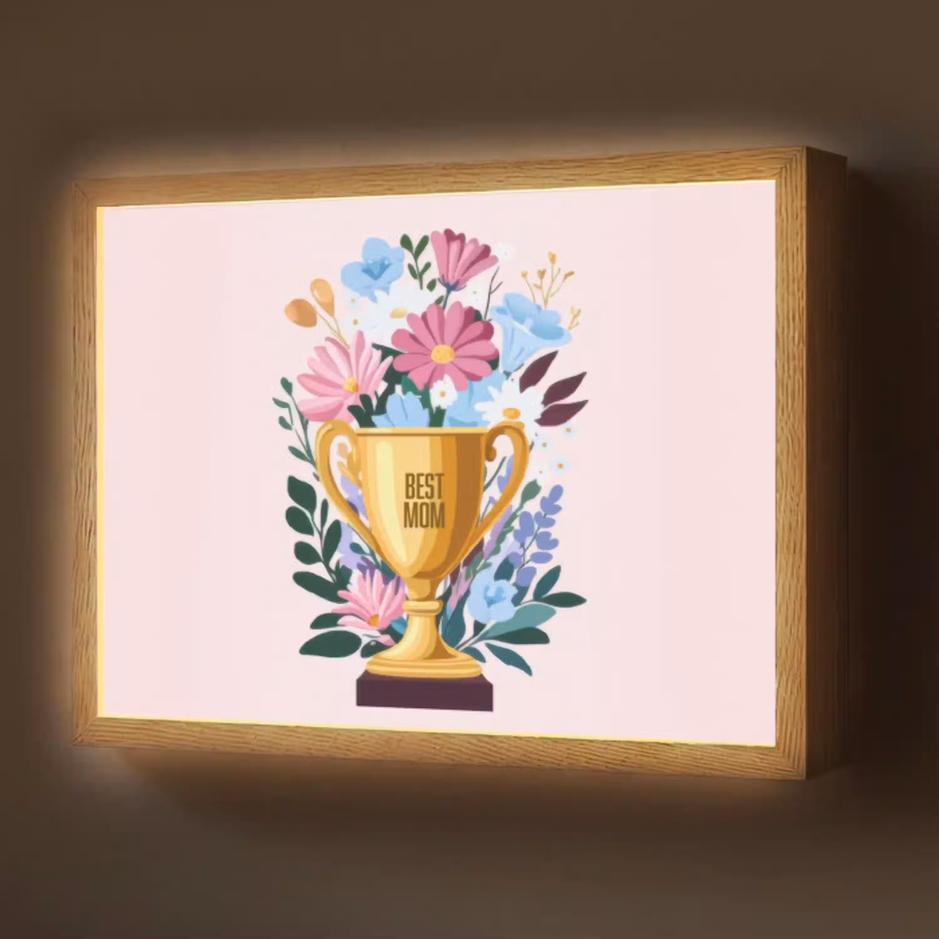 Trofee - Best Mom - Bloemen - Kleurrijk Light Box met batterij (Wandlamp) middel -z3d_website