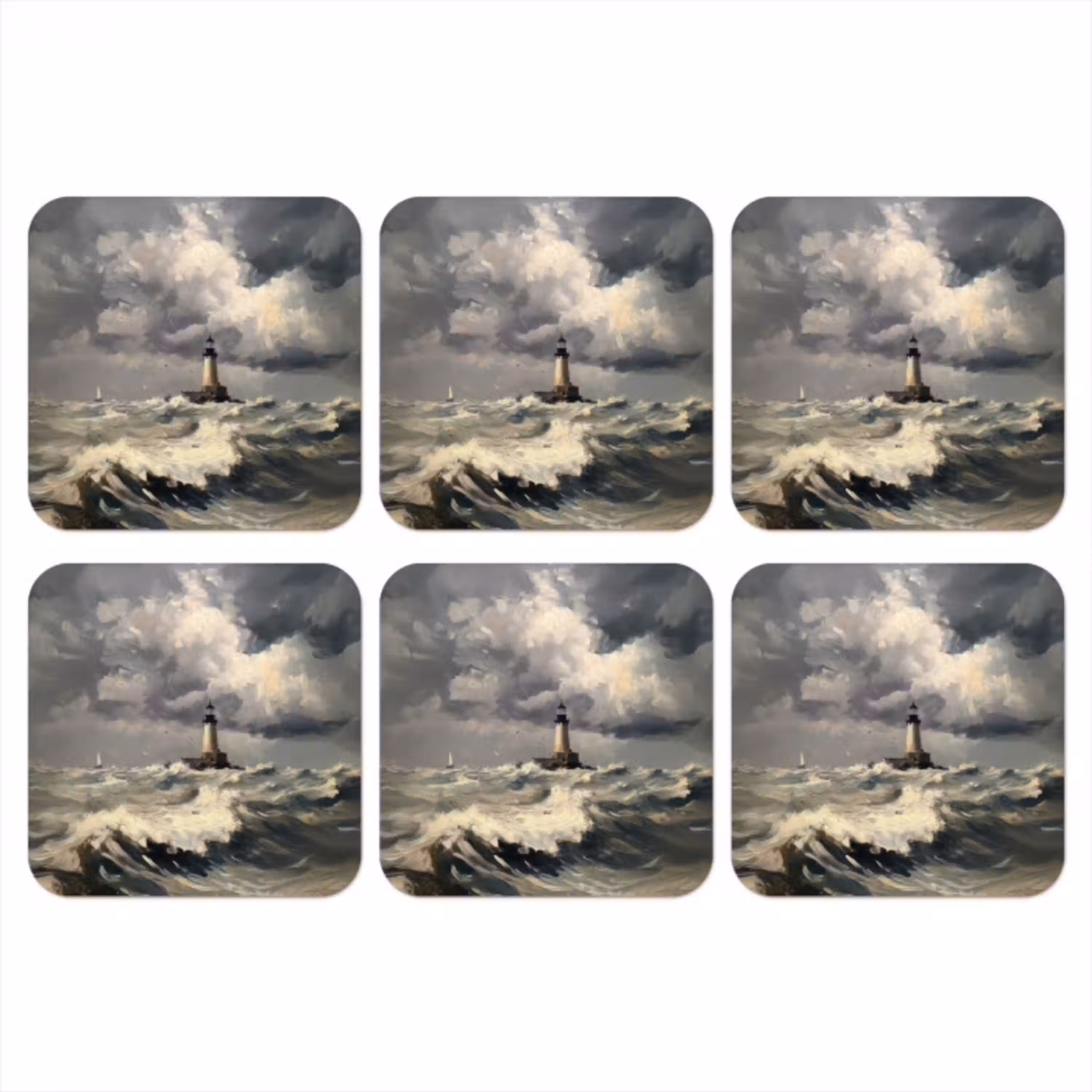 Vuurtoren - Golven - Storm onderzetter kurk middel -3d