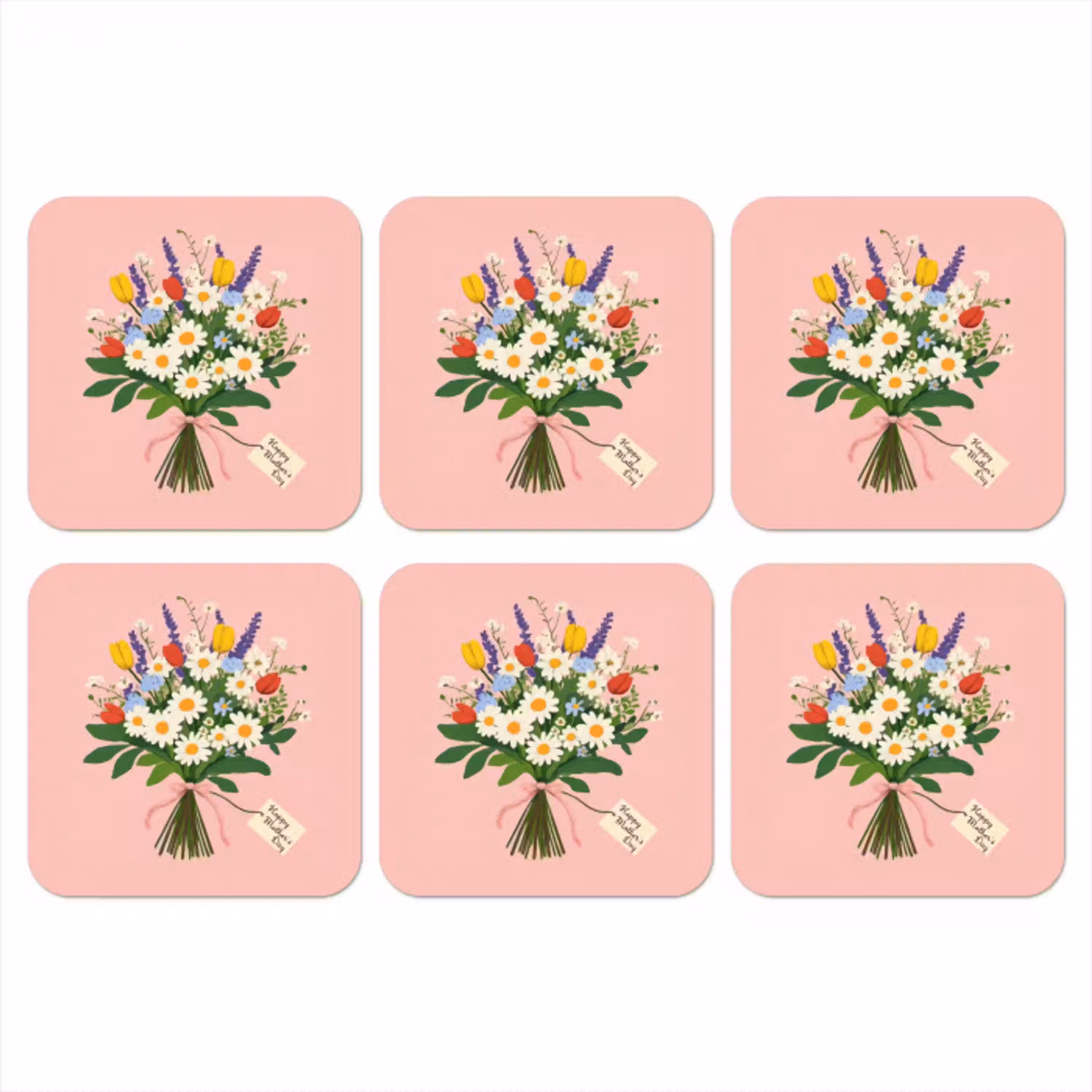 Bloemen - Lint - Kaartje onderzetter kurk middel -3d