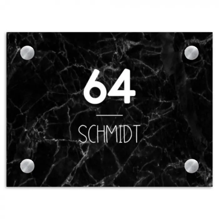 Zwarte marmer - Modern Naambord Rechthoek middel -3d