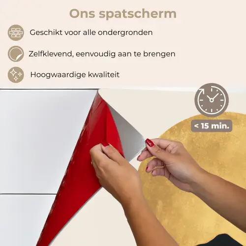 Bergsilhouetten - Gouden cirkel - Beige keuken achterwand spatscherm klein -spatscherm_NL