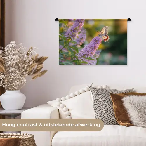 Sierlijke - Vlinder - Paarse - Bloemen Wandkleed katoen klein -sfeer1
