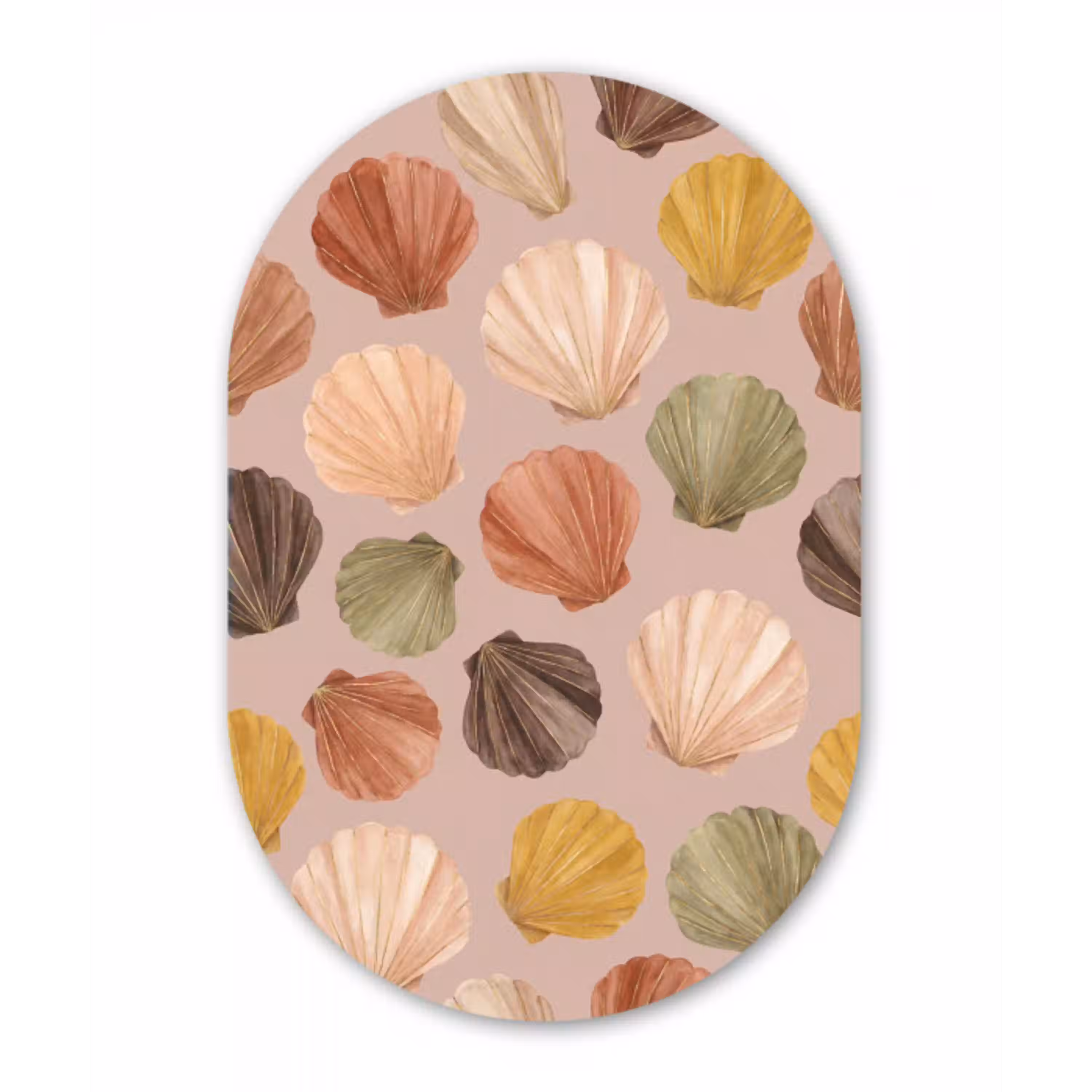 Schelp - Patroon - Zee - Aquarel - Aardetinten Wandcirkel Ovaal Aluminium middel -3d