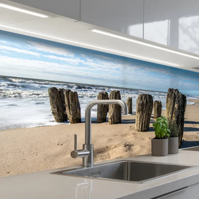 Zand - Strand - Paal - Water - Zomer keuken achterwand 2 middel -3d_schuin