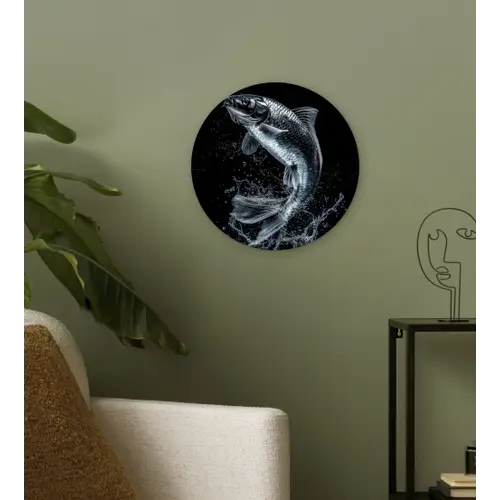 Vis - Koi - Zwart - Water Wandcirkel kunststof plaat 5mm dik klein -sfeer3
