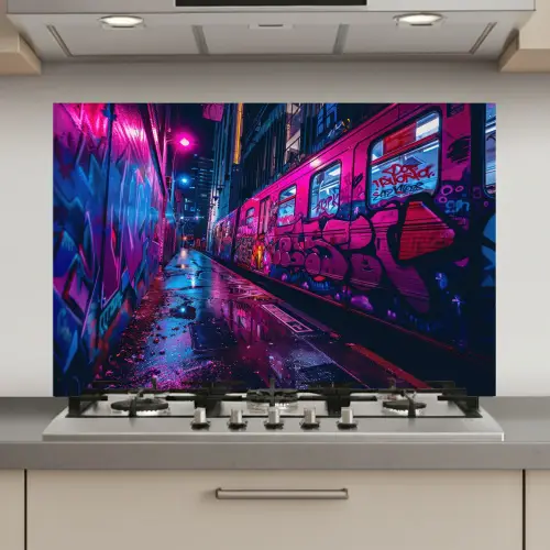 Stad - Neon -  Nacht - Roze - Graffiti keuken achterwand spatscherm klein -3d_website