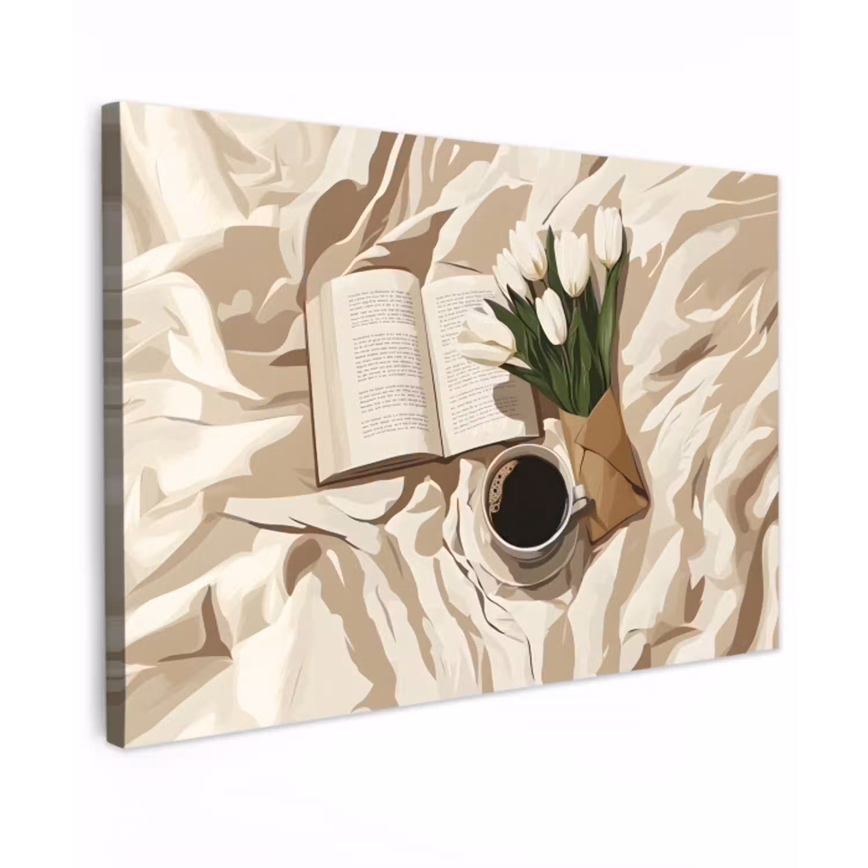 Boek - Illustratie - Tulpen - Koffie Tuinposter op houten frame 2 cm dik klein -3d