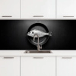 Pan - Vis - Zwart - Wit keuken achterwand 2 middel -3d