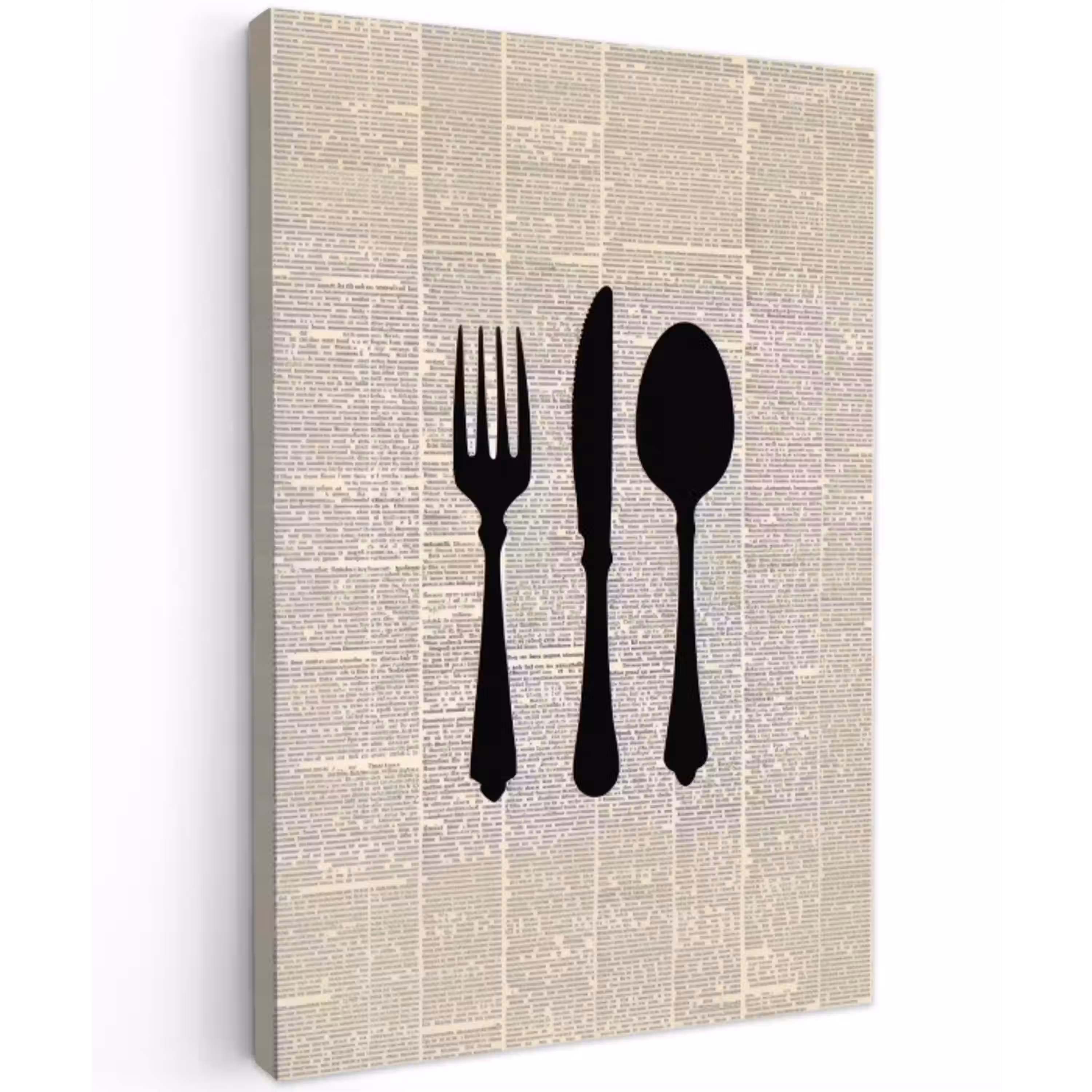 Zwart - Krant - Bestek Tuinposter op houten frame 2 cm dik middel -3d