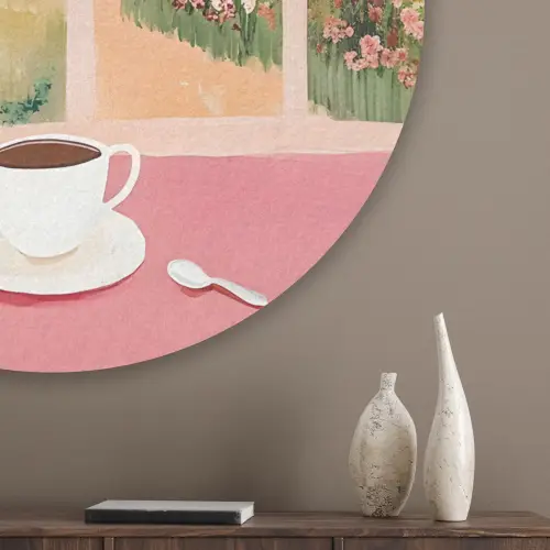 Bloemen - Koffie - Raam Akoestische PET Vilt - Rond klein -sfeer5_closeup