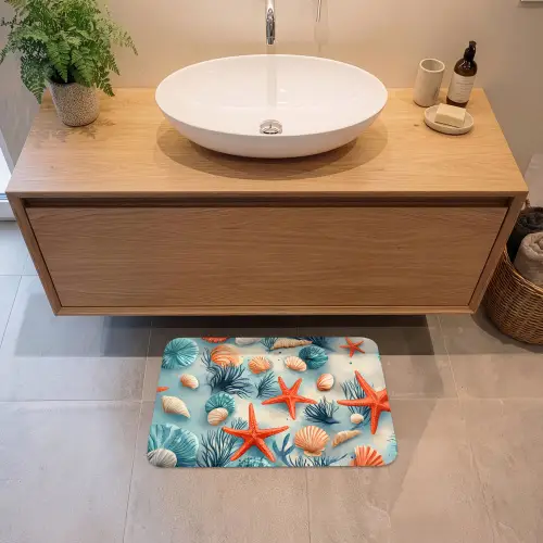 Zeesterren - Schelpen - Illustratie - Zand Badmat klein -sfeer1