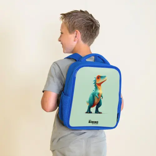 Dino - Dier - Groen - Oranje Kinderrugzak - Blauw middel -sfeer2
