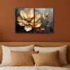 Bloem - Goud - Abstract - Verf Canvas - Meerluiken 2 luik klein -sfeer2