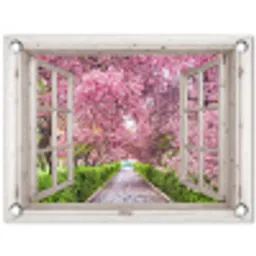 Japans - Sakura - Bloesem - Boom - Bloesem takken - Doorkijk tuinposter los doek klein -3d