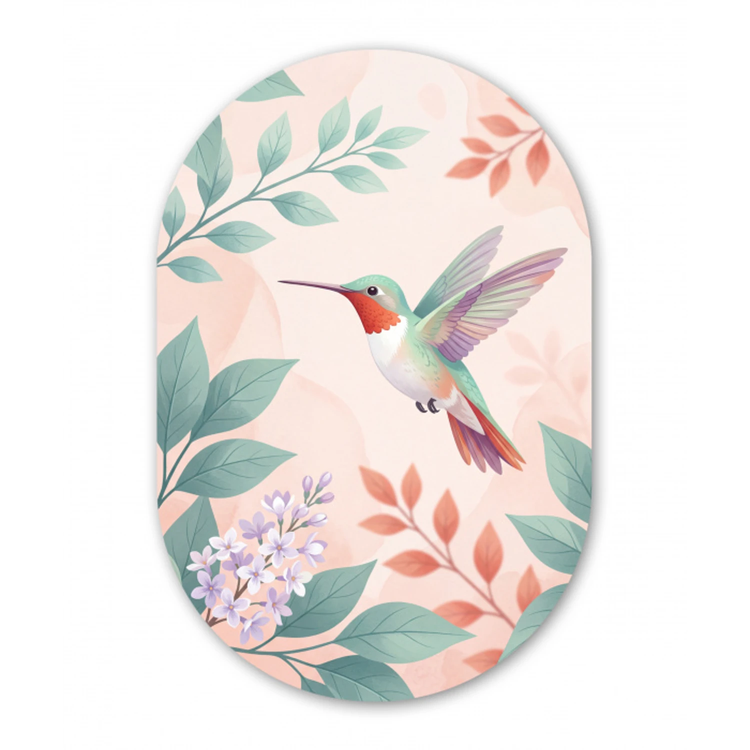 Kolibrie - Vliegen - Natuur - Illustratie - Kleurrijk Wandcirkel Ovaal Aluminium middel -3d