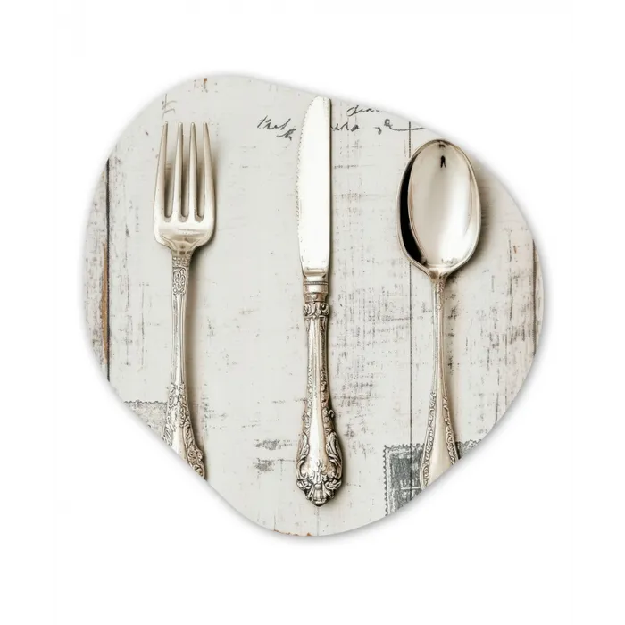 Zilver - Bestek - Hout Wandcirkel Organisch Forex 3mm klein -3d