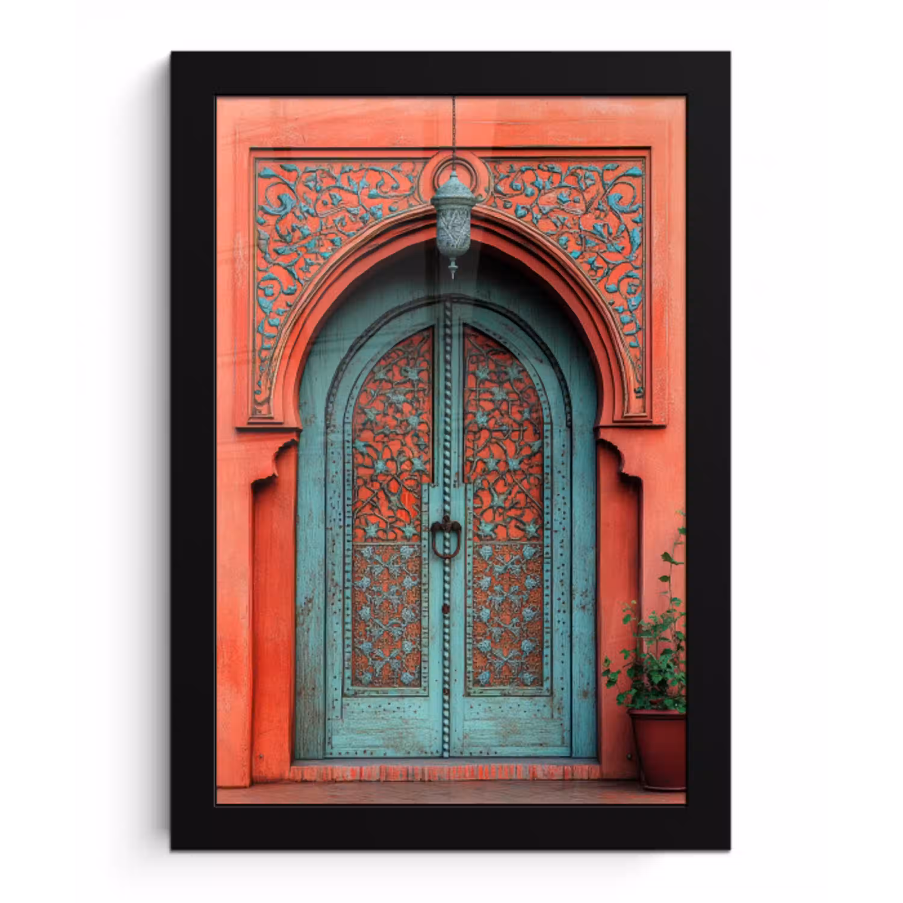 Lantaarn - Deur - Turquoise fotolijst zwart zonder passe partout klein -3d