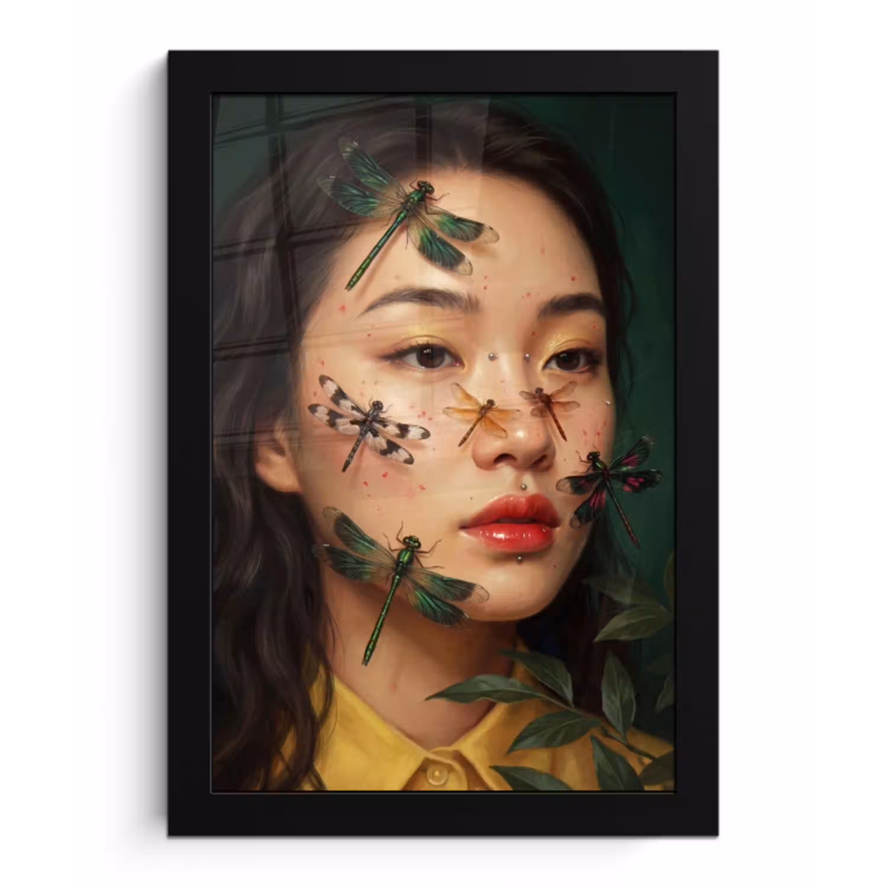 Vrouw - Insecten - Natuur - Portret - Groen fotolijst zwart zonder passe partout klein -3d