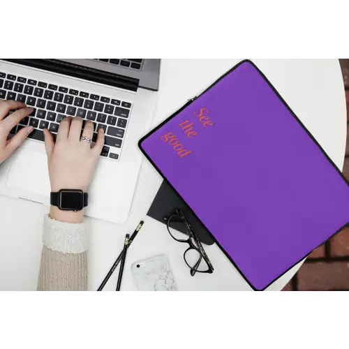 See the good - Oranje - Paars laptophoes neopreen klein -bureau