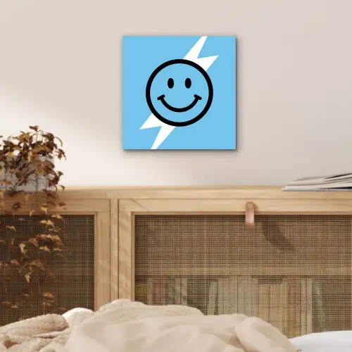 Smiley - Blauw - Bliksem aluminium wit klein -sfeer3