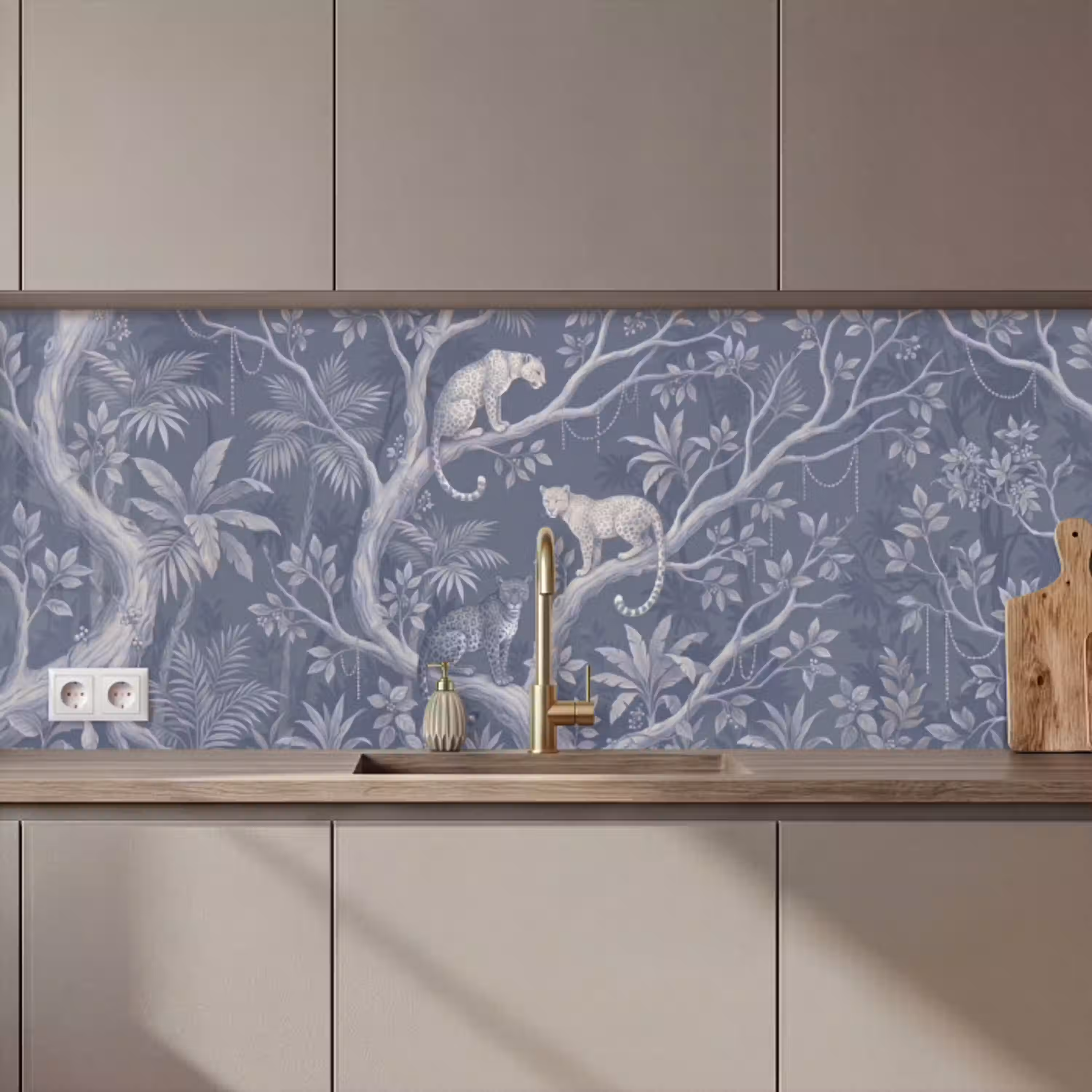 Dieren - Jungle - Illustratie - Bomen - Blauw keuken achterwand 2 middel zz_3dshopping