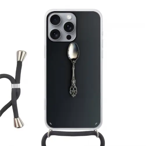 Lepel - Zilver - Metaal Hoesje iPhone 16 Pro Max met koord klein -3d