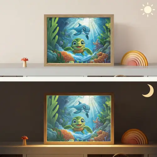Schildpad - Dolfijn - Oceaan Light Box met batterij (Wandlamp kind) middel -sfeer3_kind