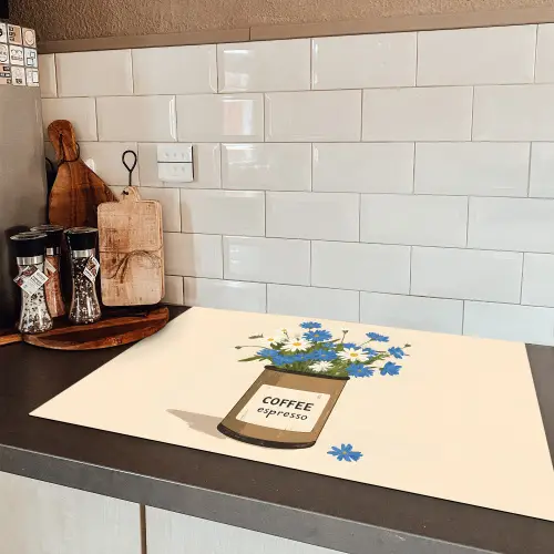 Coffee - Blik - Minimalistisch - Bloemen Inductie beschermer vinyl 3mm klein -sfeer3