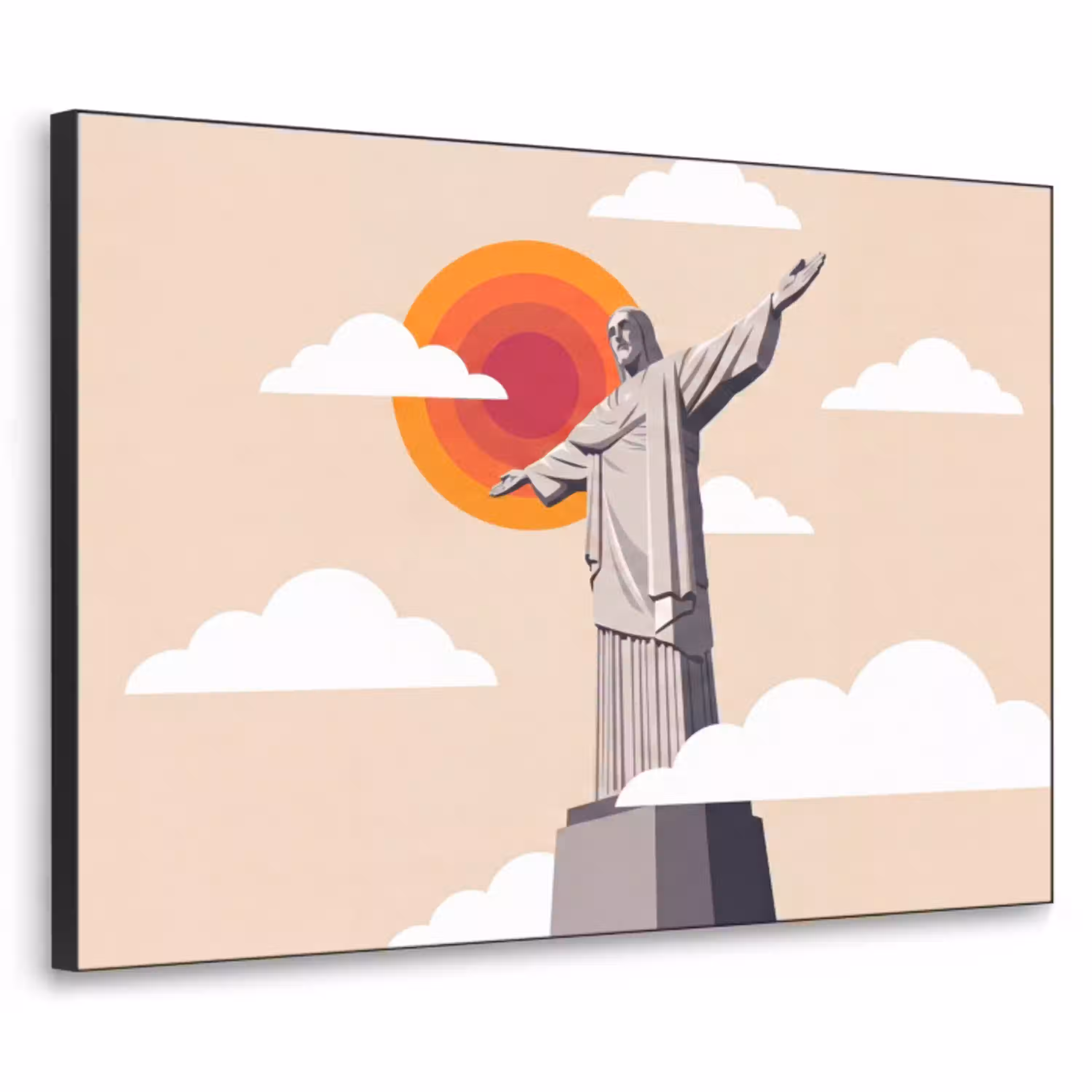 Monument - Stad - Zonsondergang - Minimalistisch - Oranje Textielframe zwart klein -3d