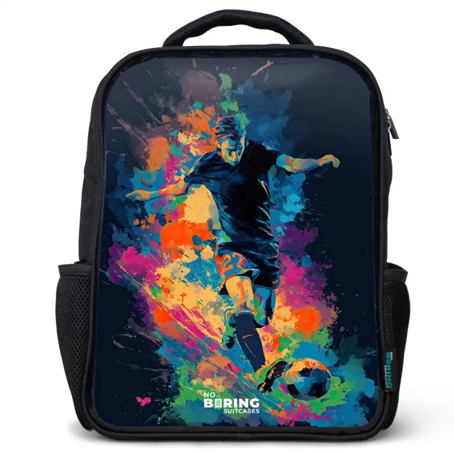 Neon - Voetballer - Kleurrijk Rugzak - Zwart middel -3d