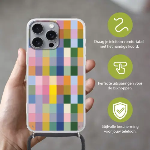 Blokken - Vierkant - Patroon - Gekleurd Hoesje iPhone 16 Pro Max met koord klein -sfeer2_NL